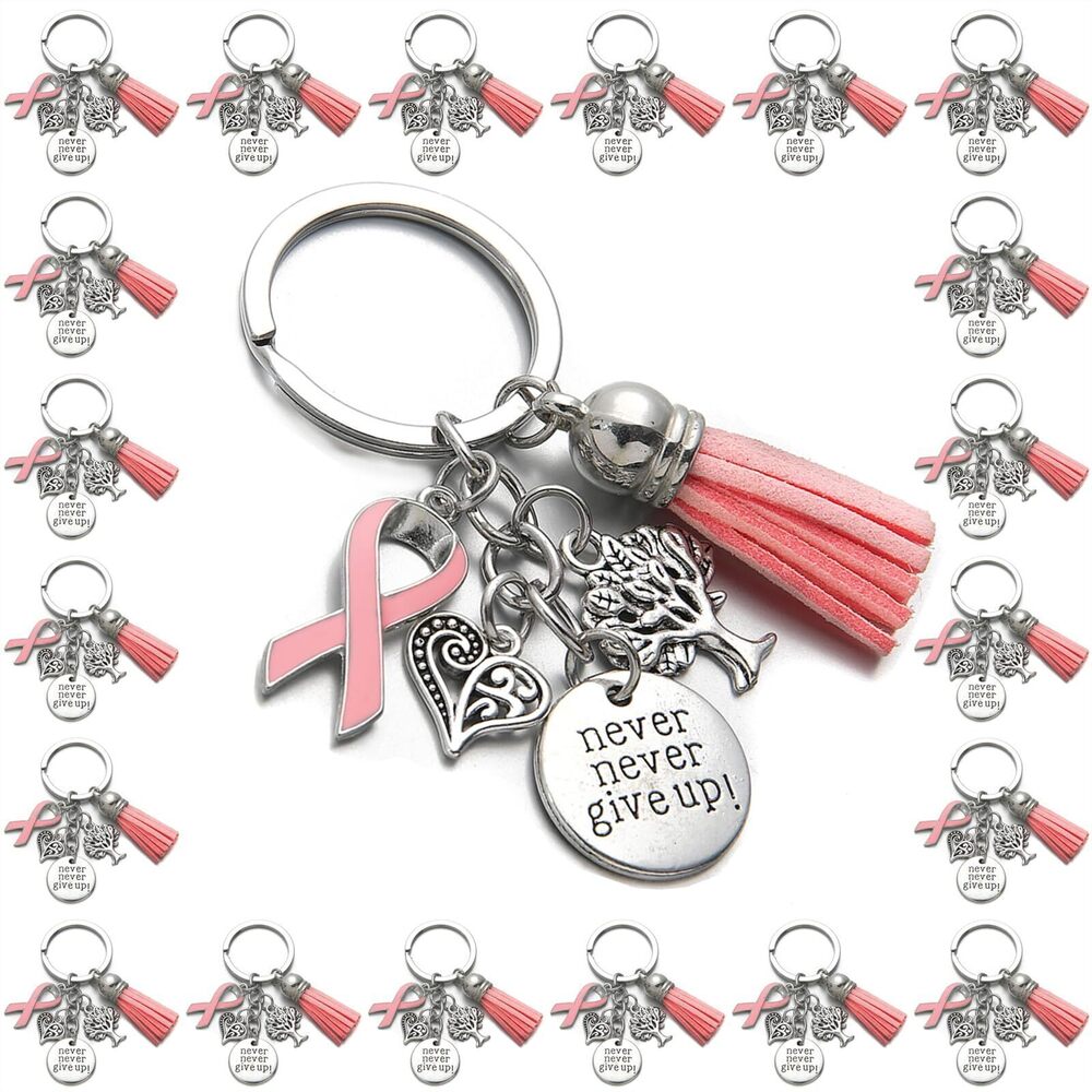 8822 20PCS Breast Cancer Awareness Pink Ribbon Keychain - Inspirational